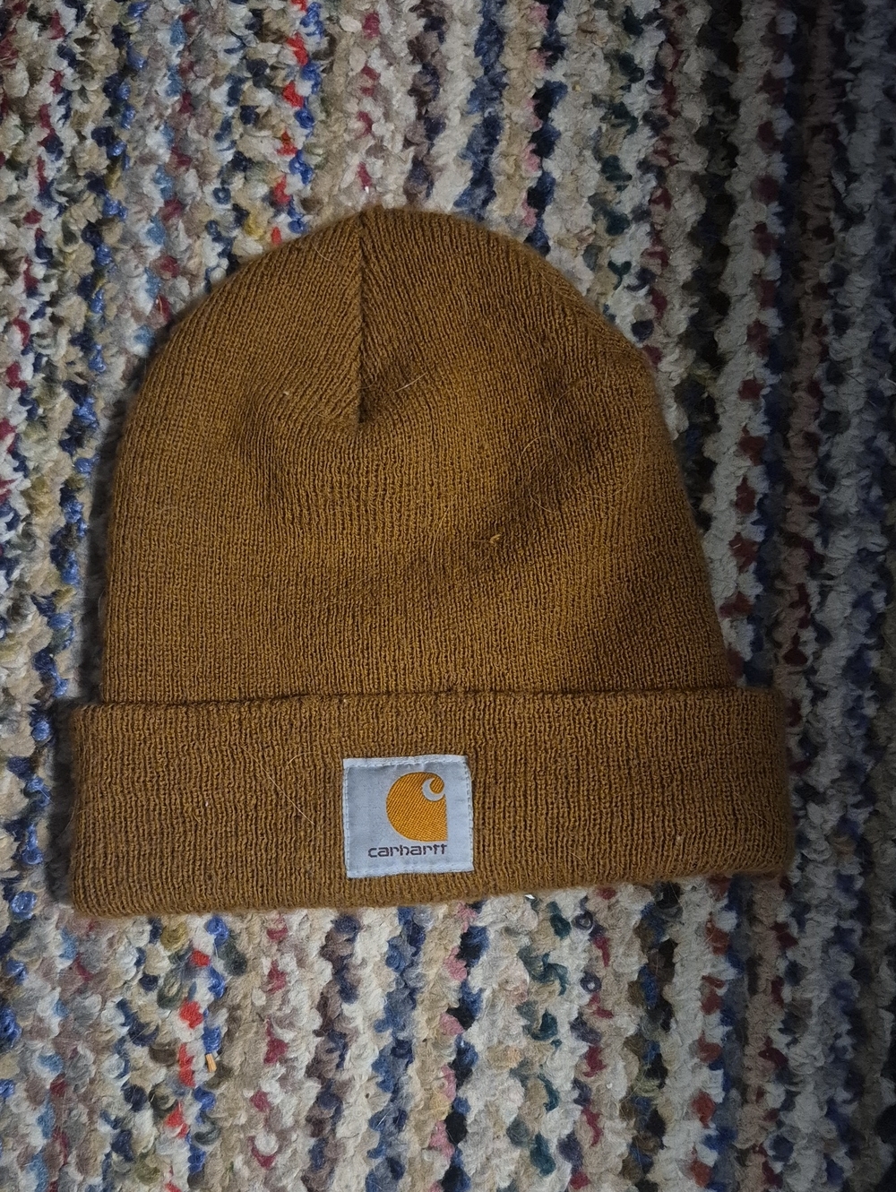 Carhartt Brown Cuffed Knit Beanie with Patch